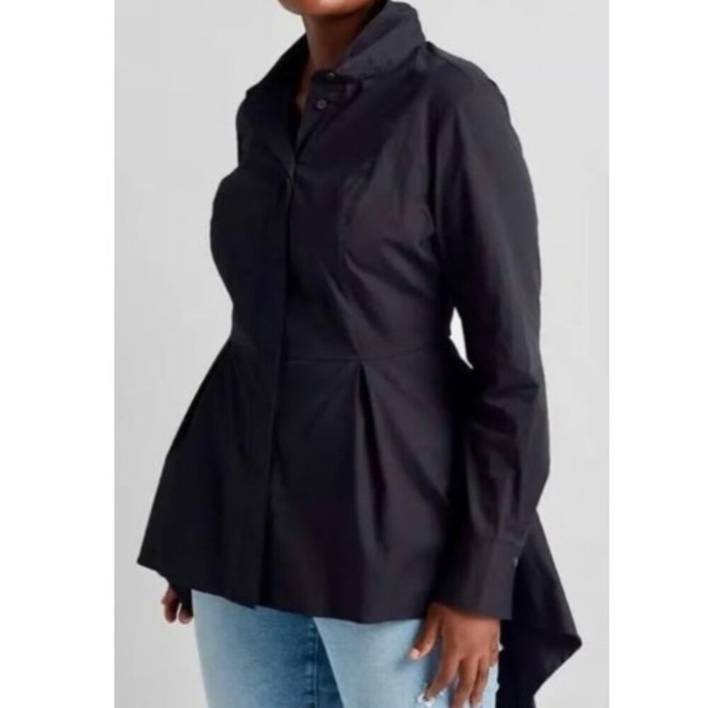 Lane Bryant Plus Sz 20 Extreme Peplum Tunic Black High Low Button Up